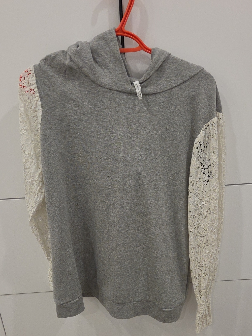 Zara Gray Hoodie with Ivory Lace Sleeves